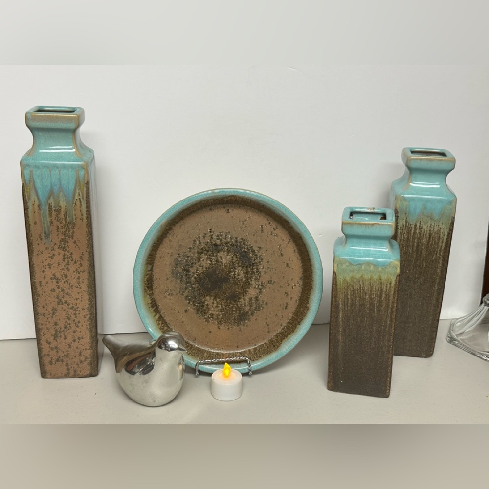 Apropos Home Collection handcrafted Pottery Decorative vases trio with tray